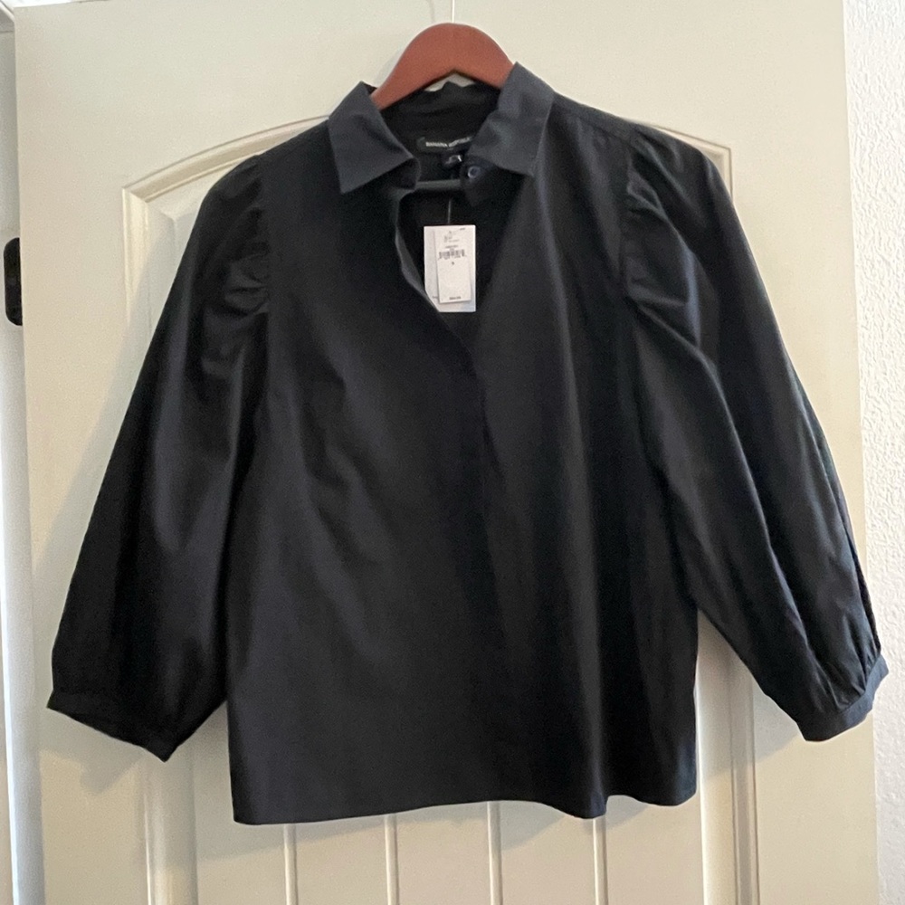 Black Puff Sleeve button down top